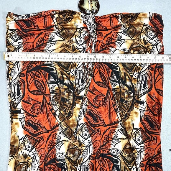 Caren Sport Dress Women's 3X Orange Black Brown Tan Halter Tie Neck Midi Print - Picture 3 of 16